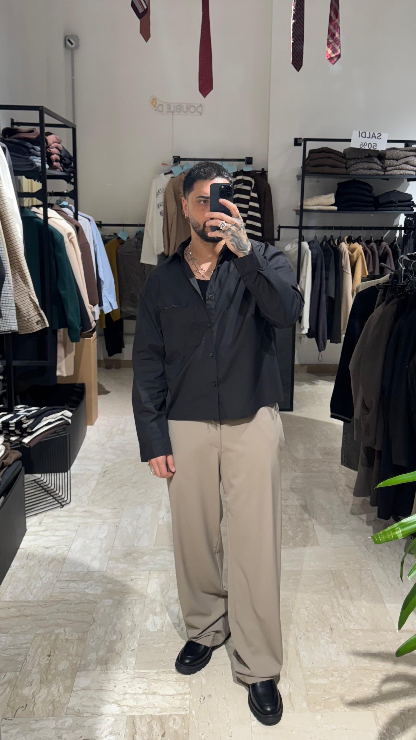 CAMICIA NERA CROP/OVER