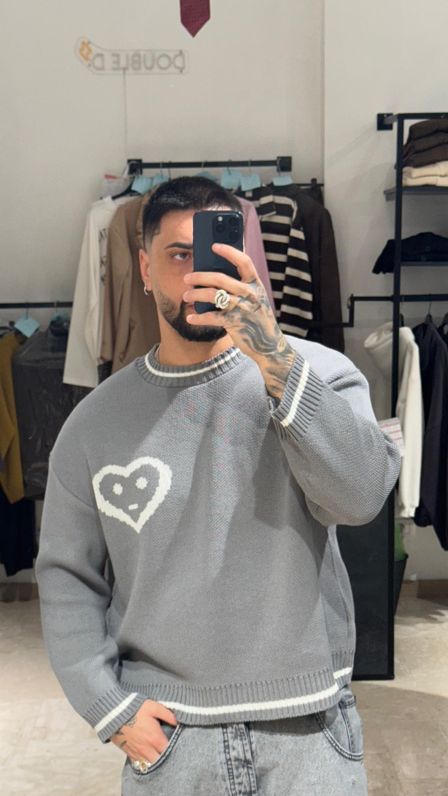 MAGLIONE GRIGIO HEART CROP/OVER
