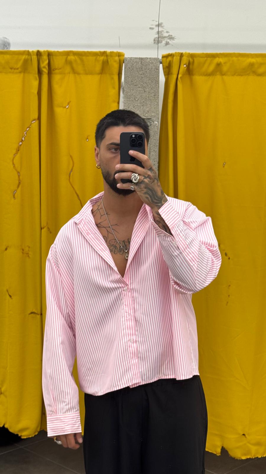 CAMICIA ROSA A RIGHE CROP