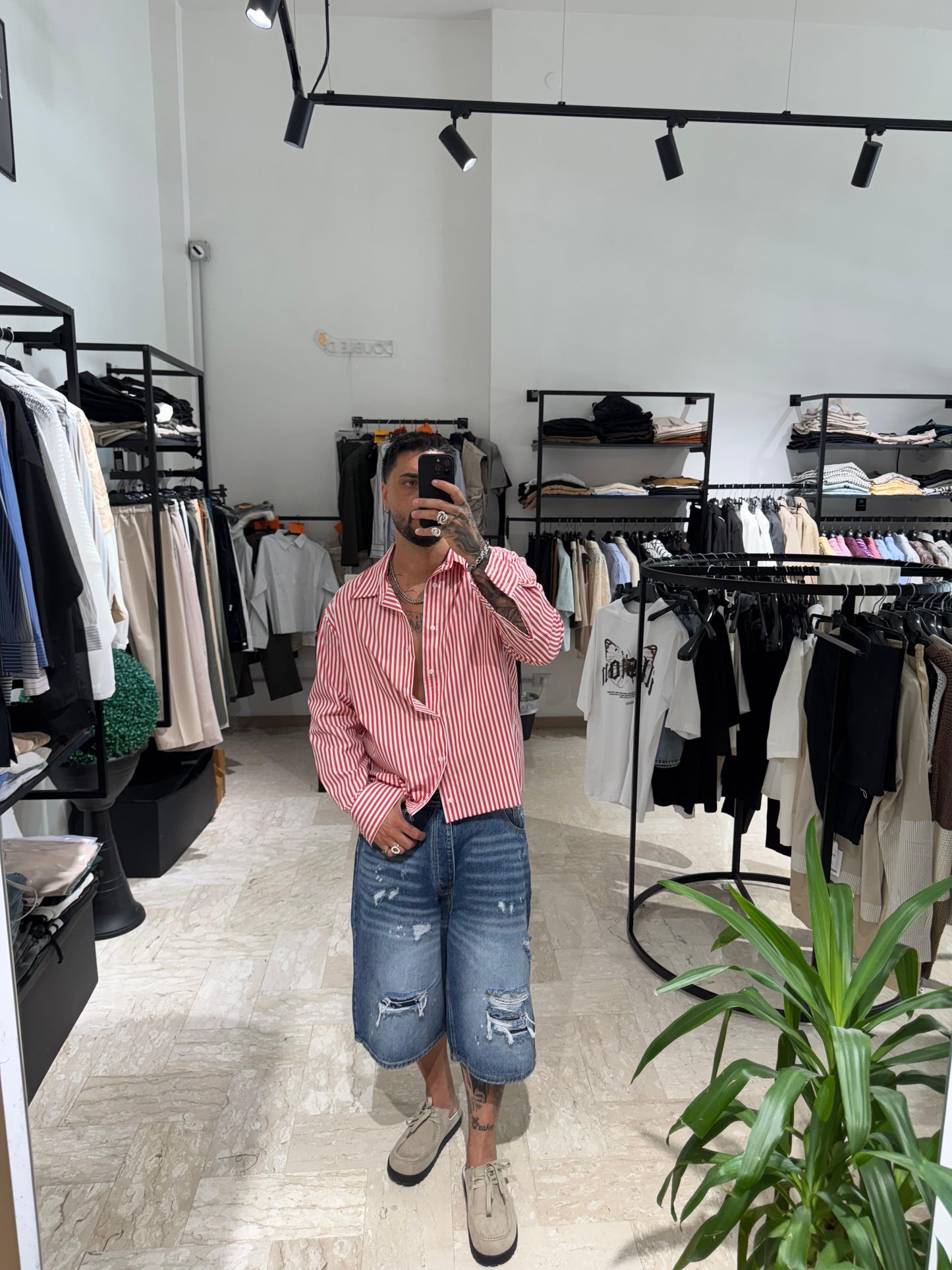 CAMICIA CROP RIGHE ROSSE