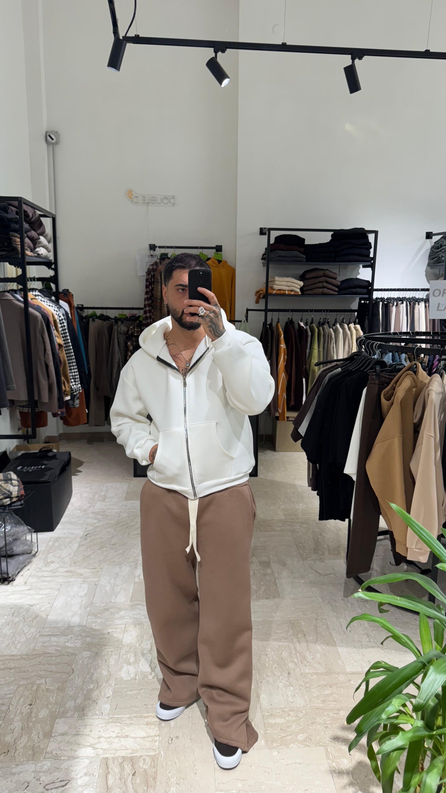 HOODIE BIANCA CROP/OVER CON ZIP