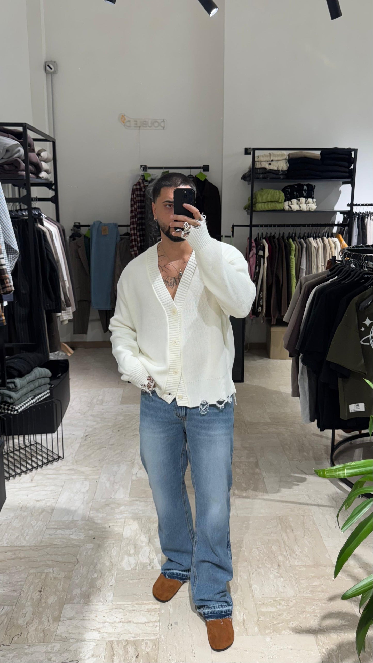 CARDIGAN PANNA OVER SFILACCIATO