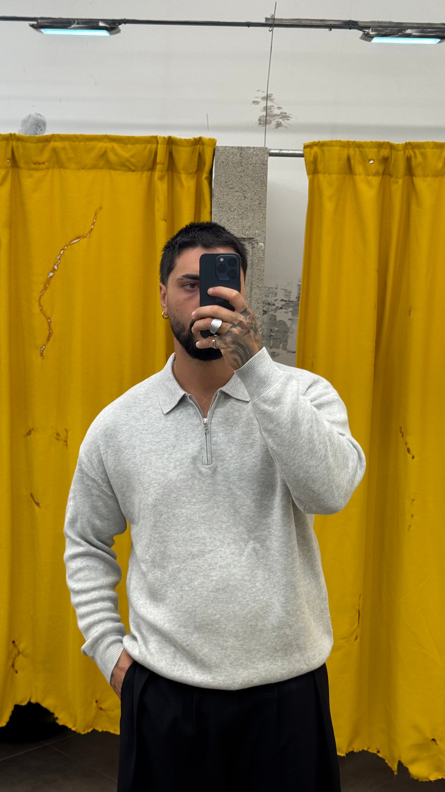 MAGLIONE GRIGIO MEZZA ZIP