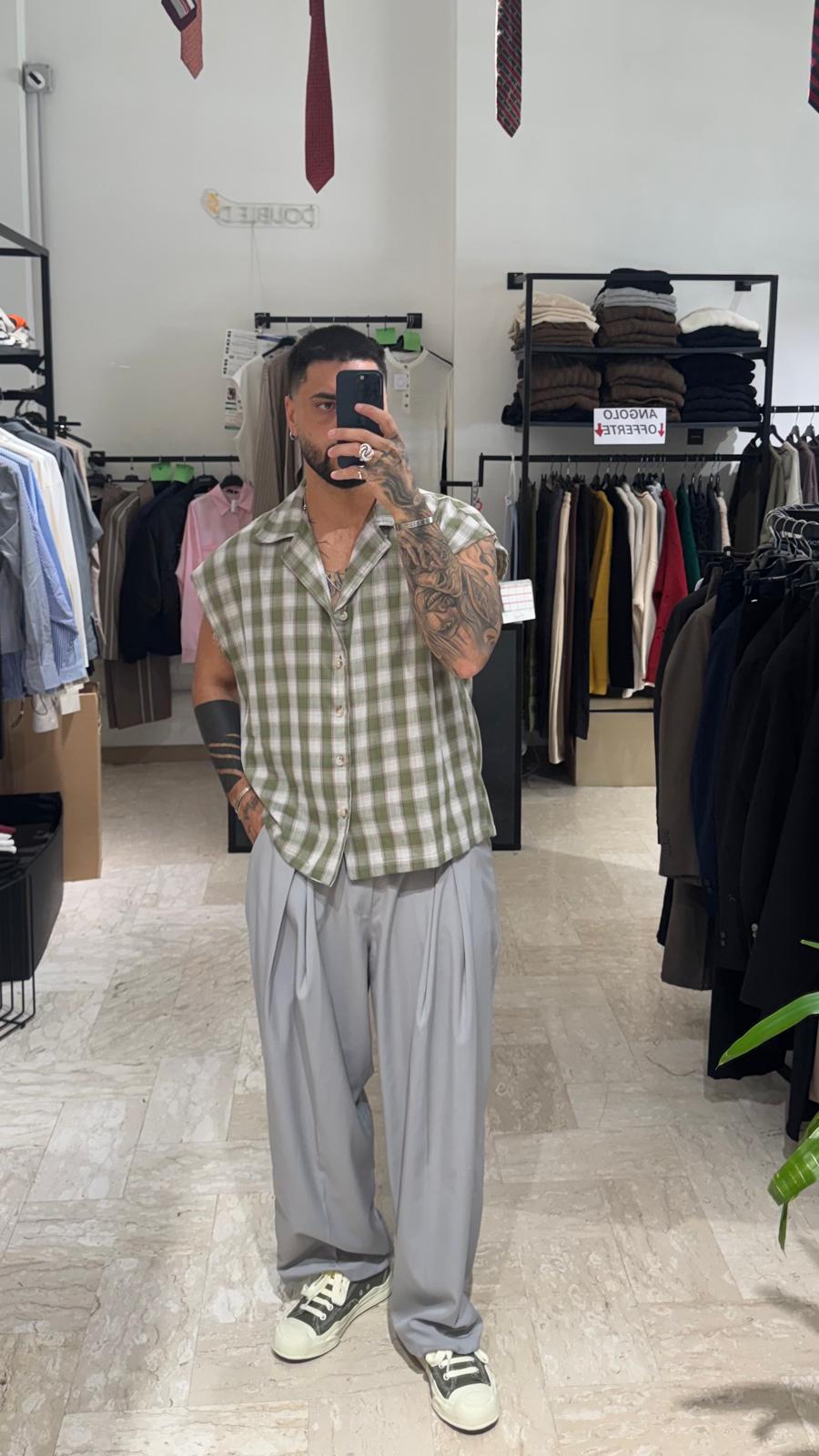 CAMICIA SMANICATA A QUADRI VERDE