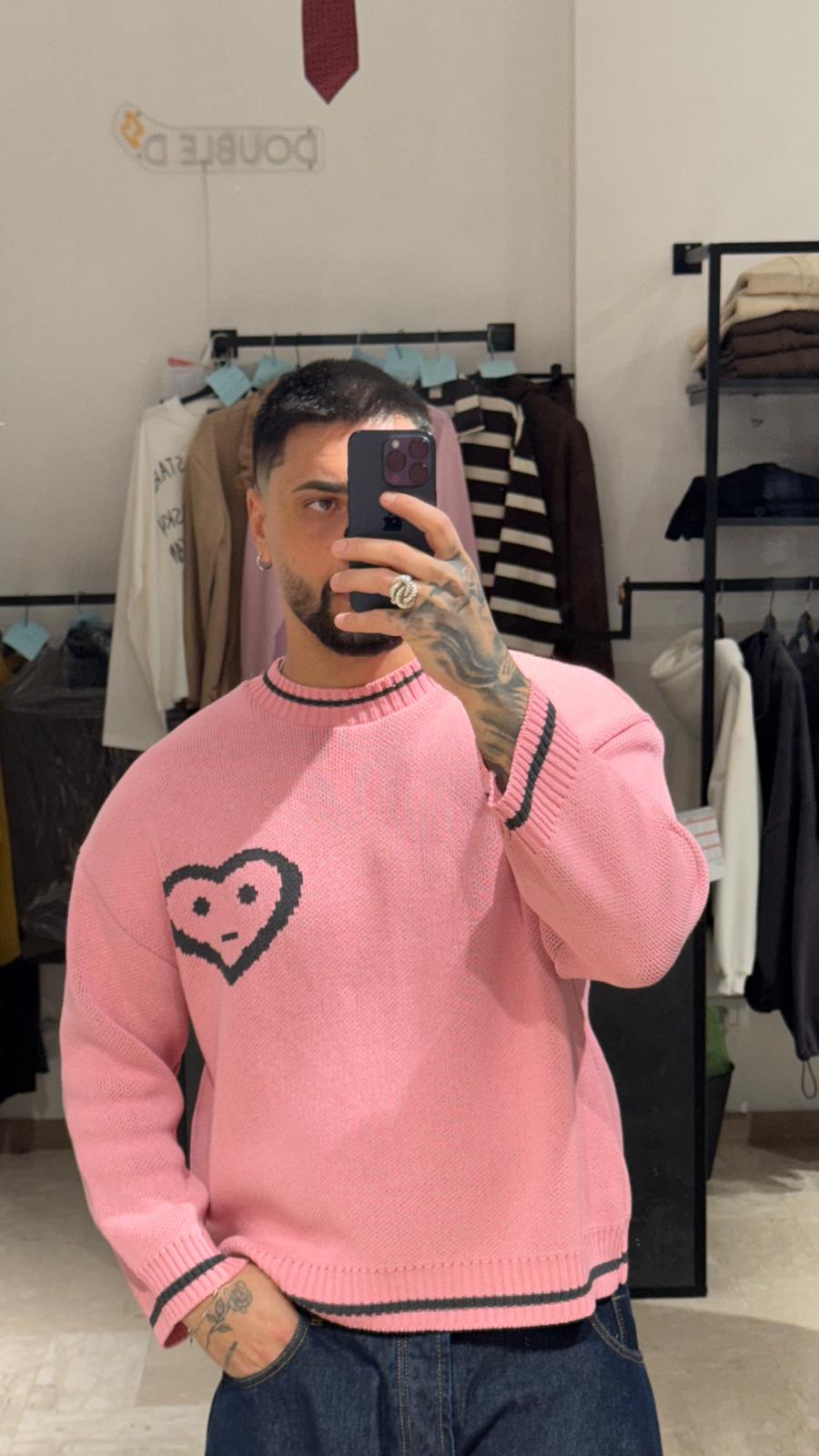 MAGLIONE ROSA HEART CROP/OVER