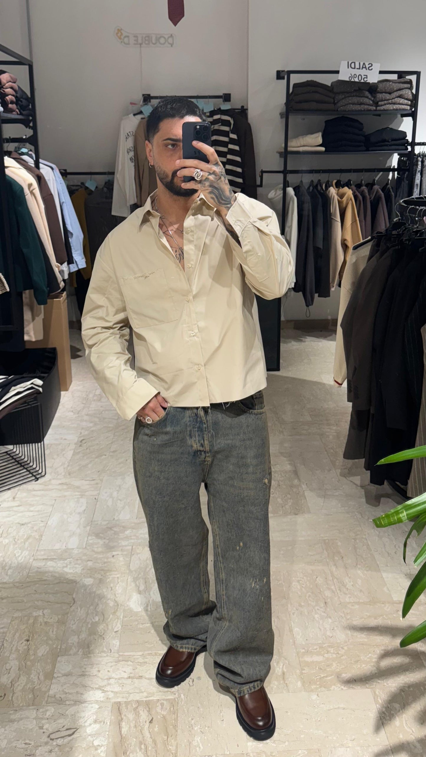 CAMICIA BEIGE CROP/OVER