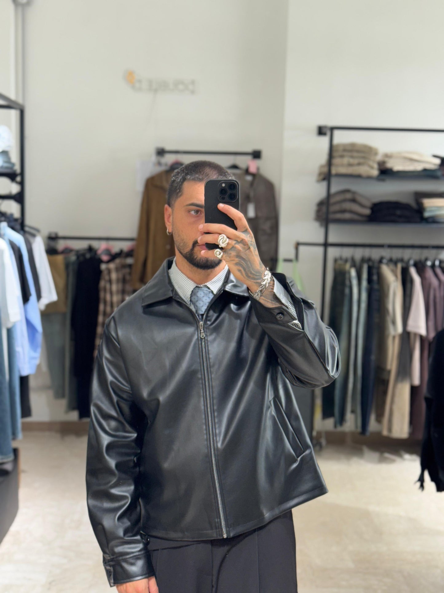 JACKET ECOPELLE NERO CROP/OVER