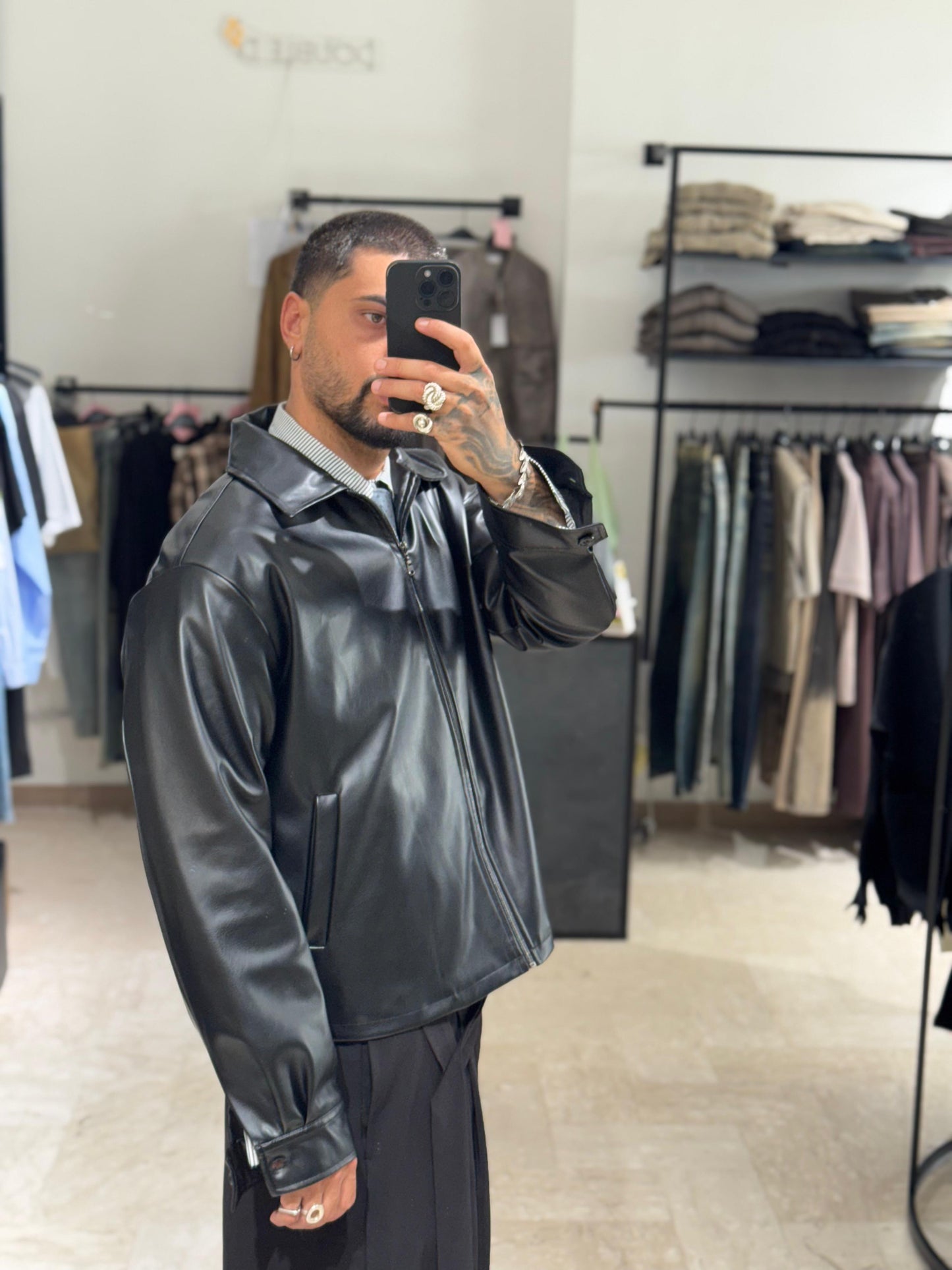 JACKET ECOPELLE NERO CROP/OVER