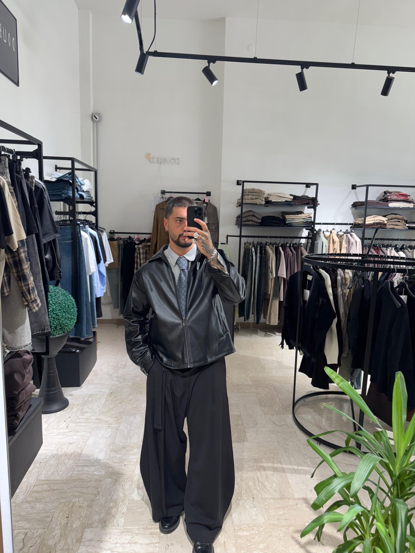 JACKET ECOPELLE NERO CROP/OVER