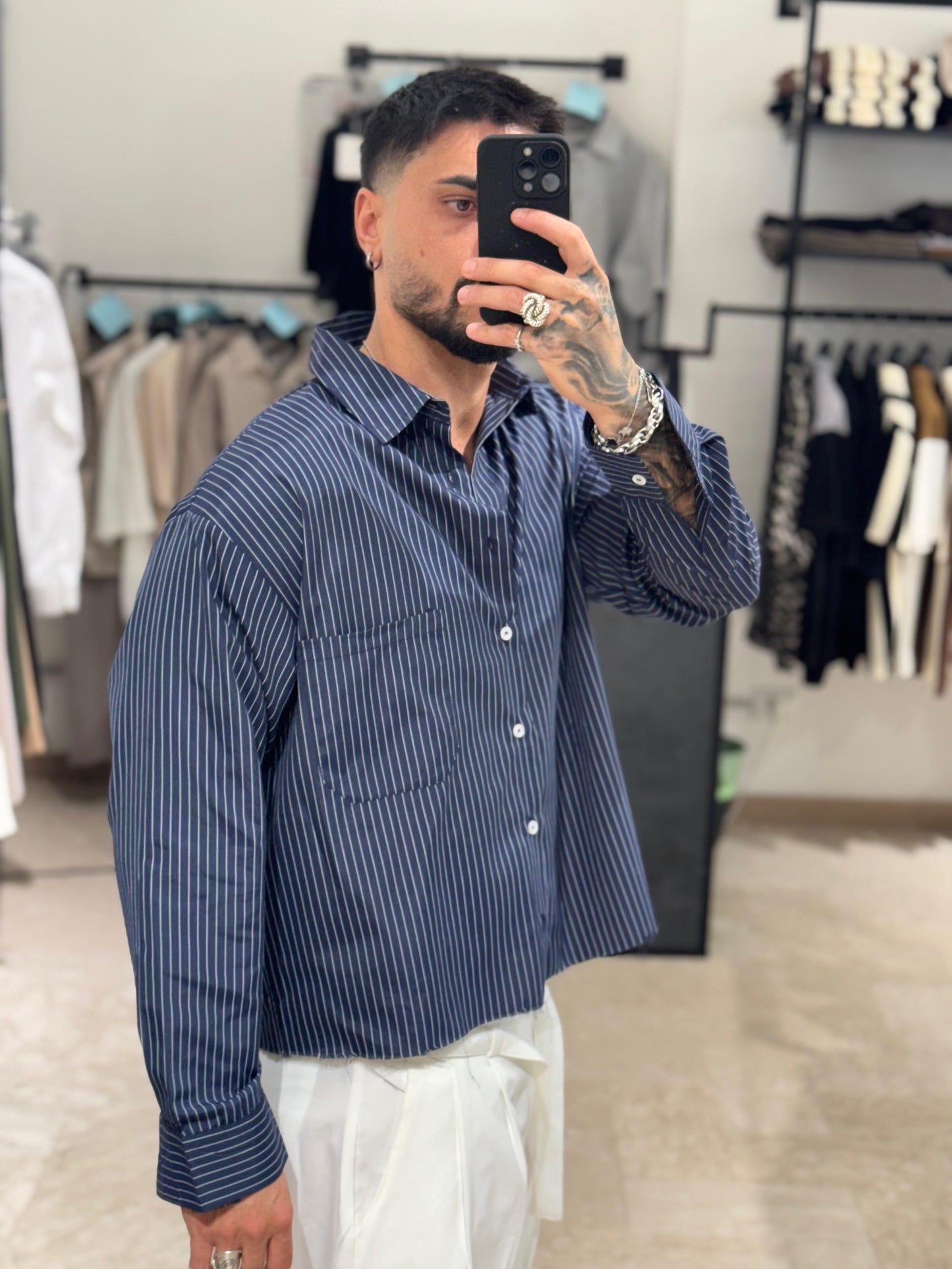 CAMICIA CROP BLU NOTTE
