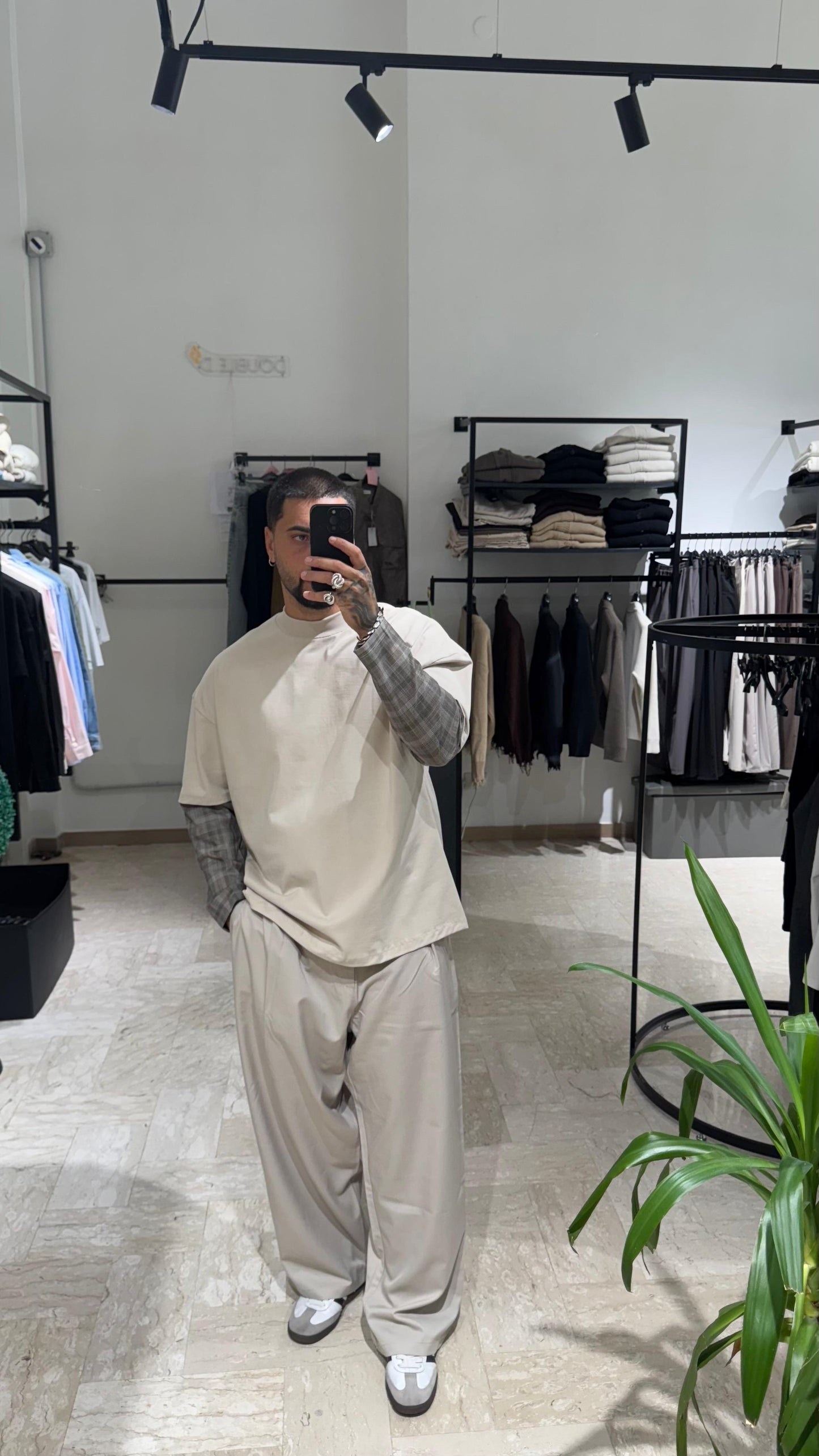 LONG SLEEVE BEIGE CON MANICA A QUADRI
