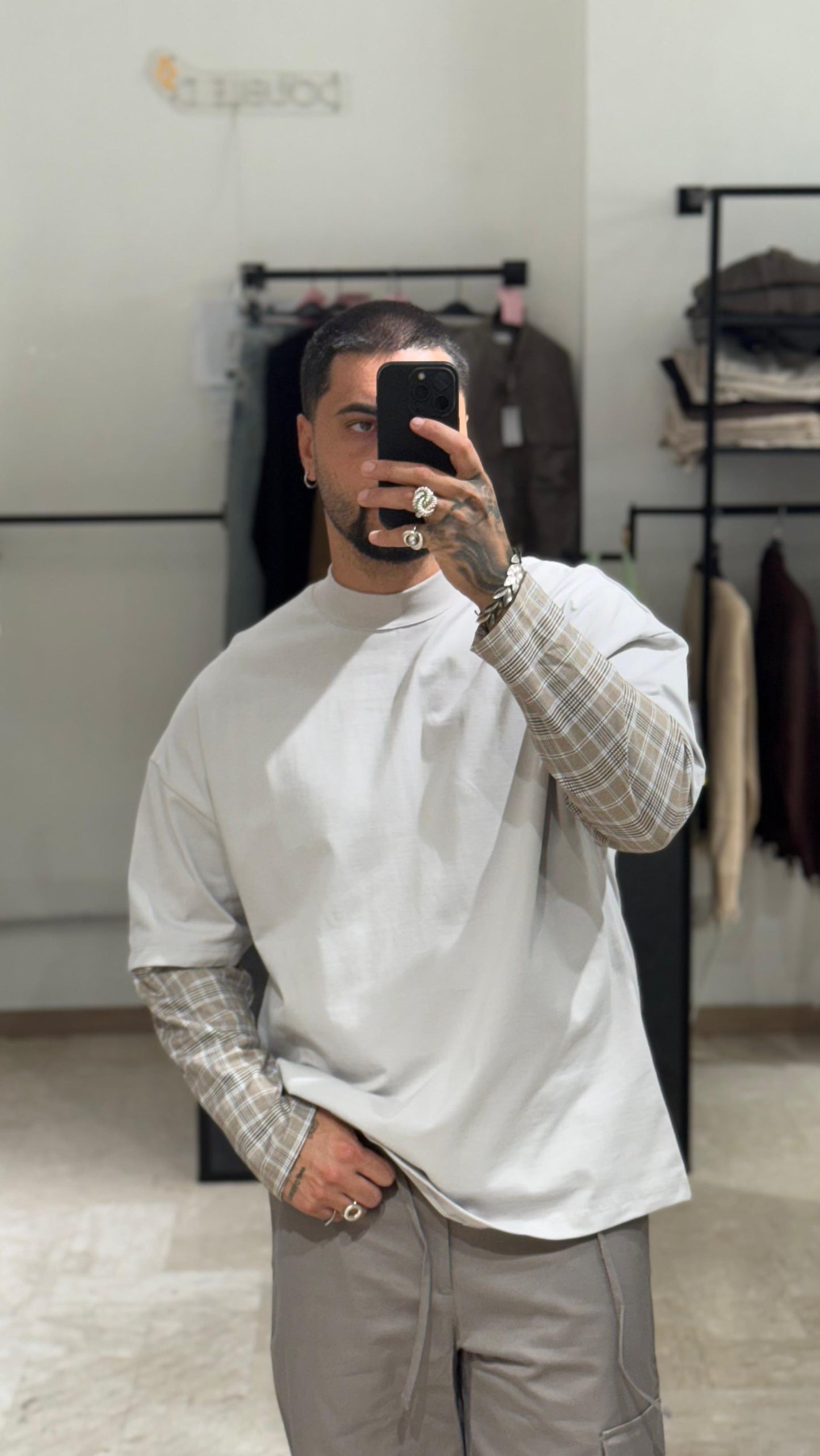 LONG SLEEVE TORTORA CON MANICA A QUADRI