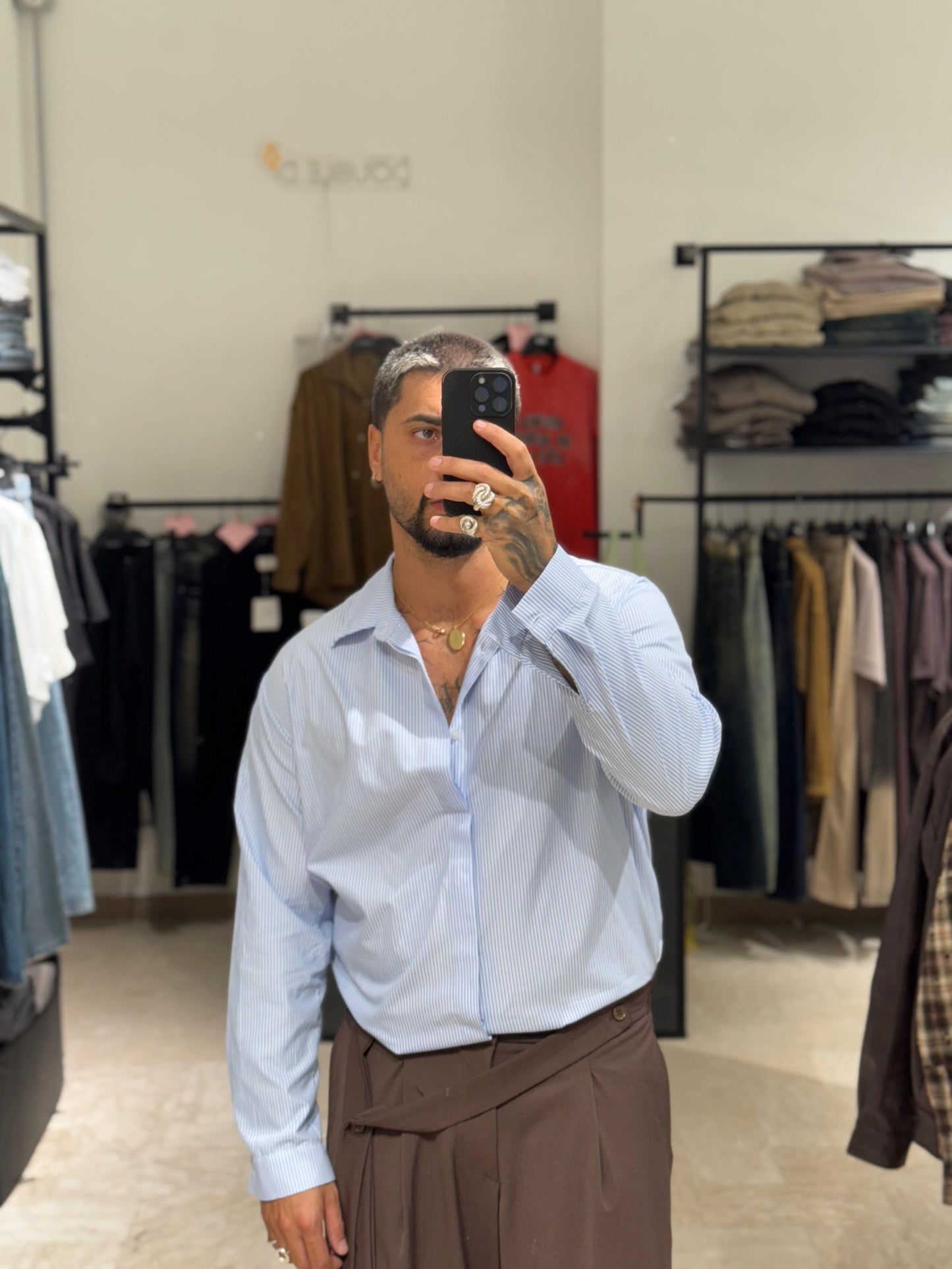 CAMICIA AZZURRA A RIGHE OVER