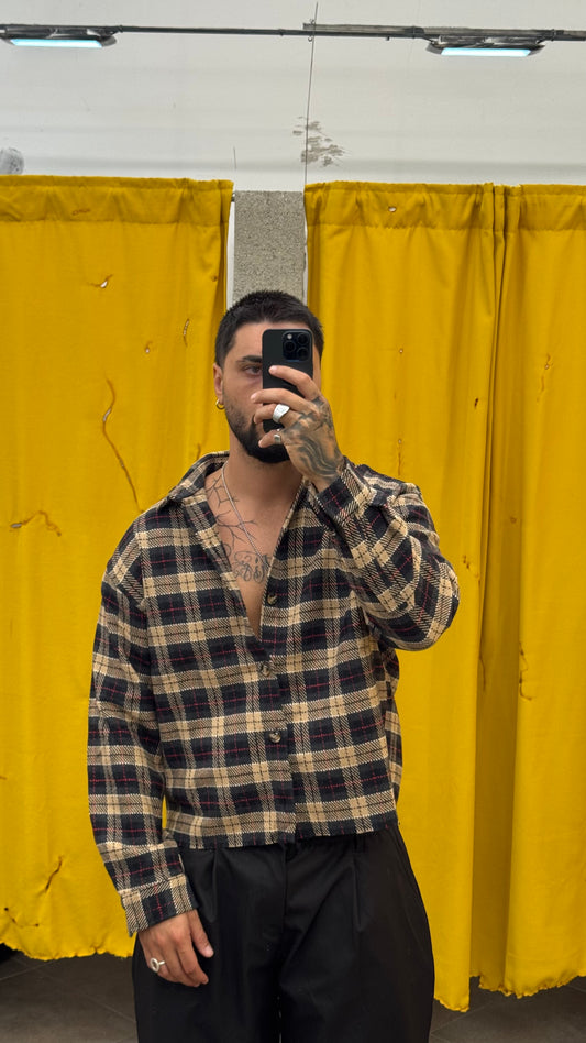CAMICIA CROP TAGLIO VIVO BICOLOR