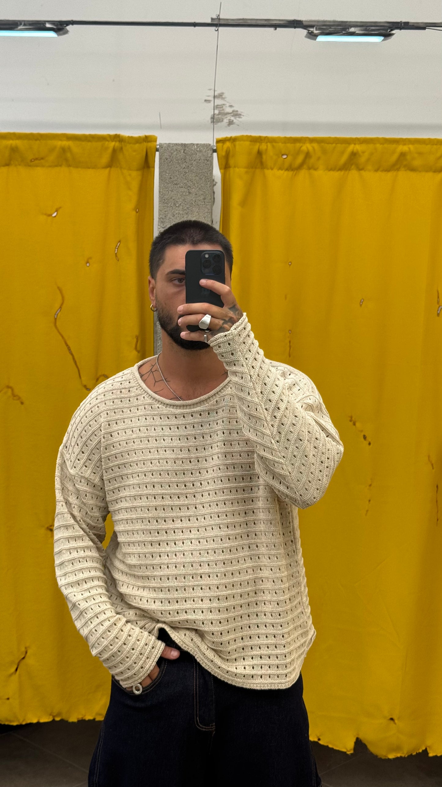 MAGLIONCINO CROP/OVER TRAFORATO BEIGE
