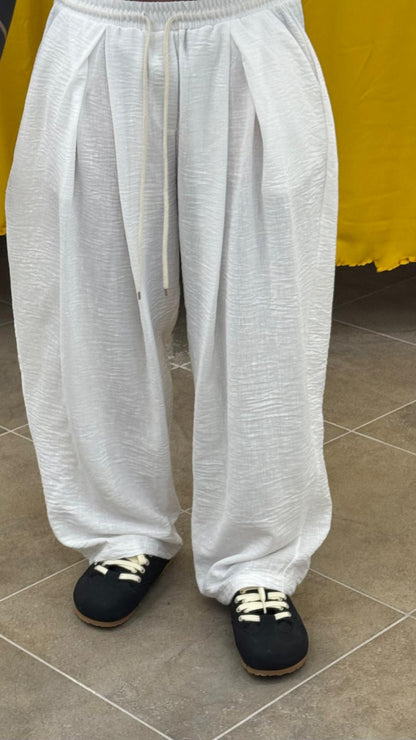 PANTALONE IN LINO BIANCO DOPPIA PENCE