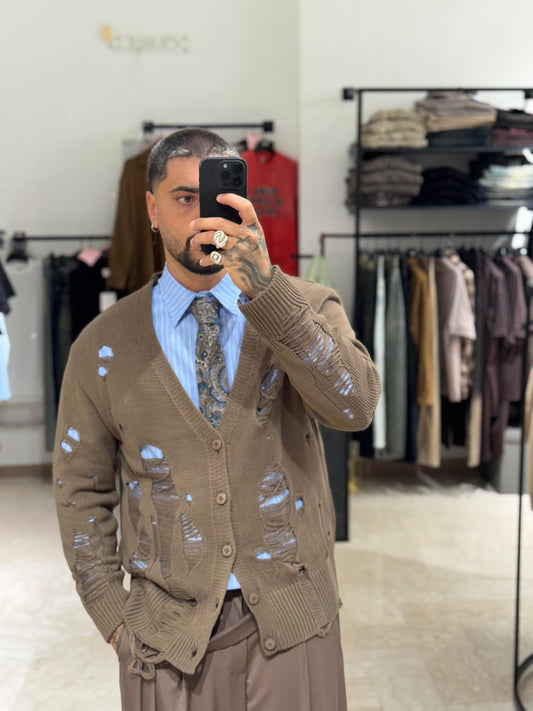 CARDIGAN DISTRESSED MARRONE