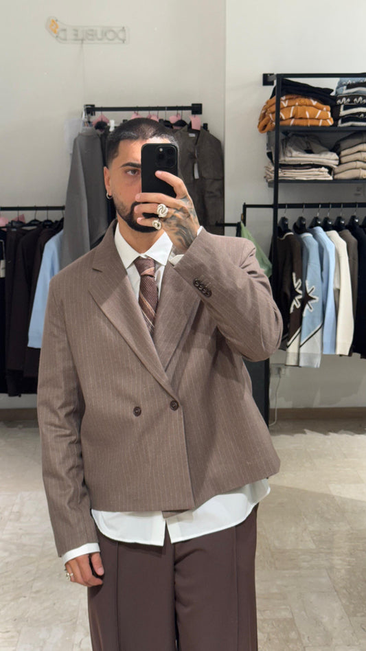 GIACCA MARRONE GESSATA CROP