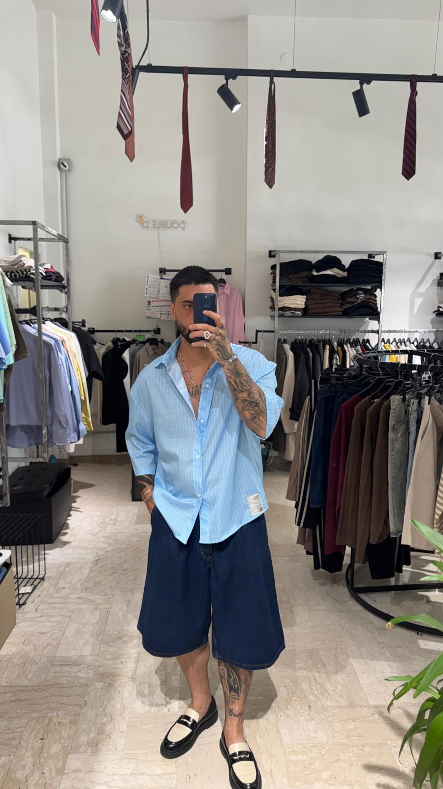 CAMICIA AZZURRA OVER CON MANICA A 3/4
