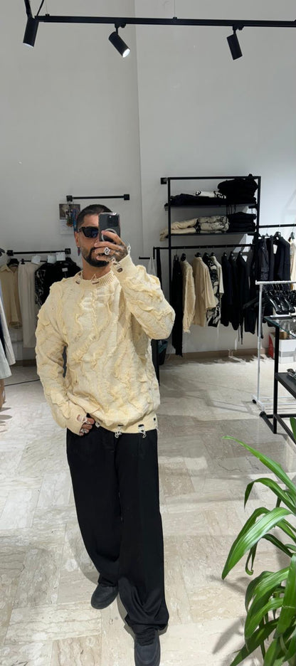 MAGLIONE BEIGE CON TRAMA IN RILIEVO