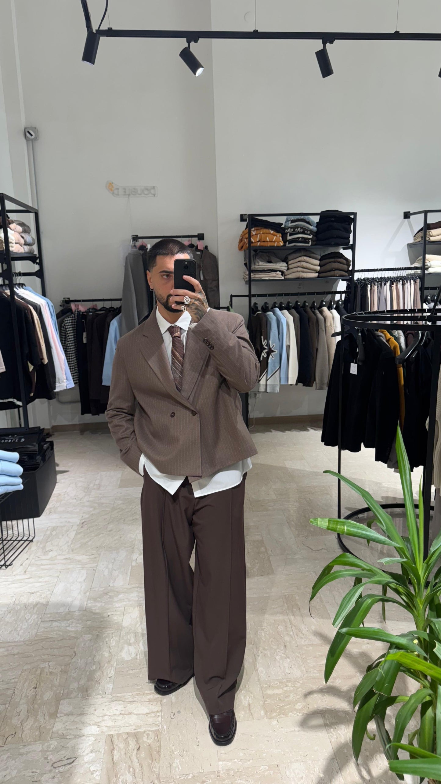 GIACCA MARRONE GESSATA CROP