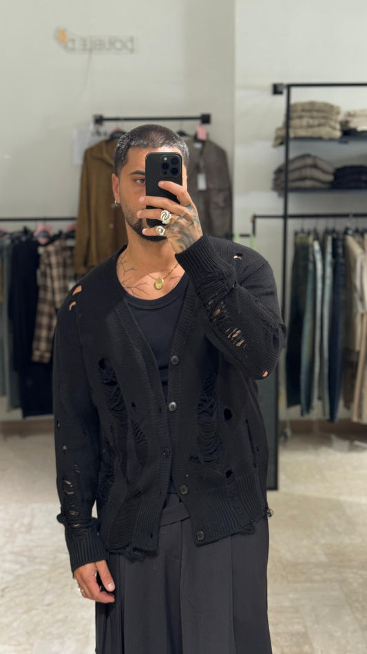 CARDIGAN  NERO DISTRESSED