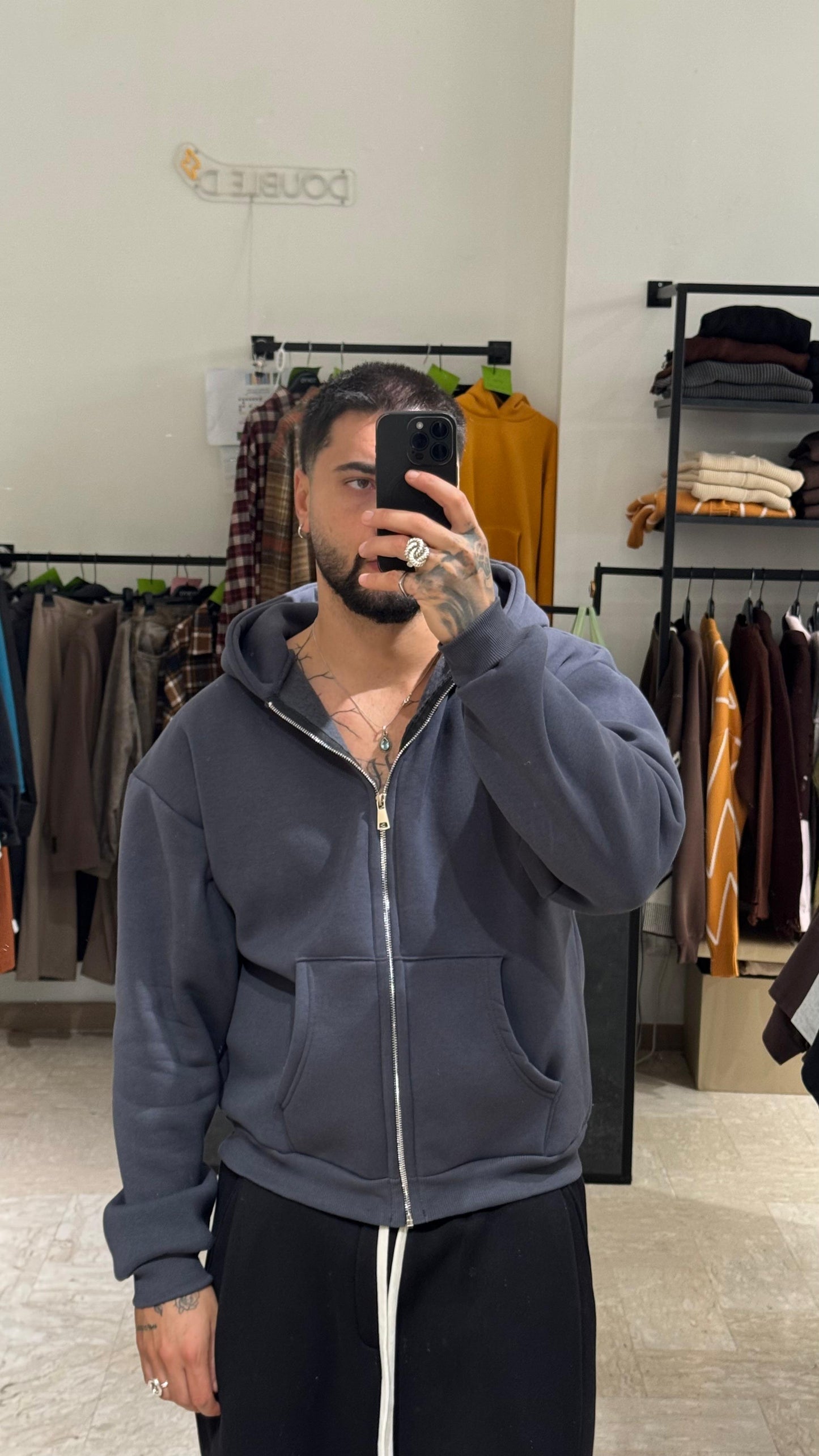 HOODIE CROP/OVER PIOMBO CON ZIP