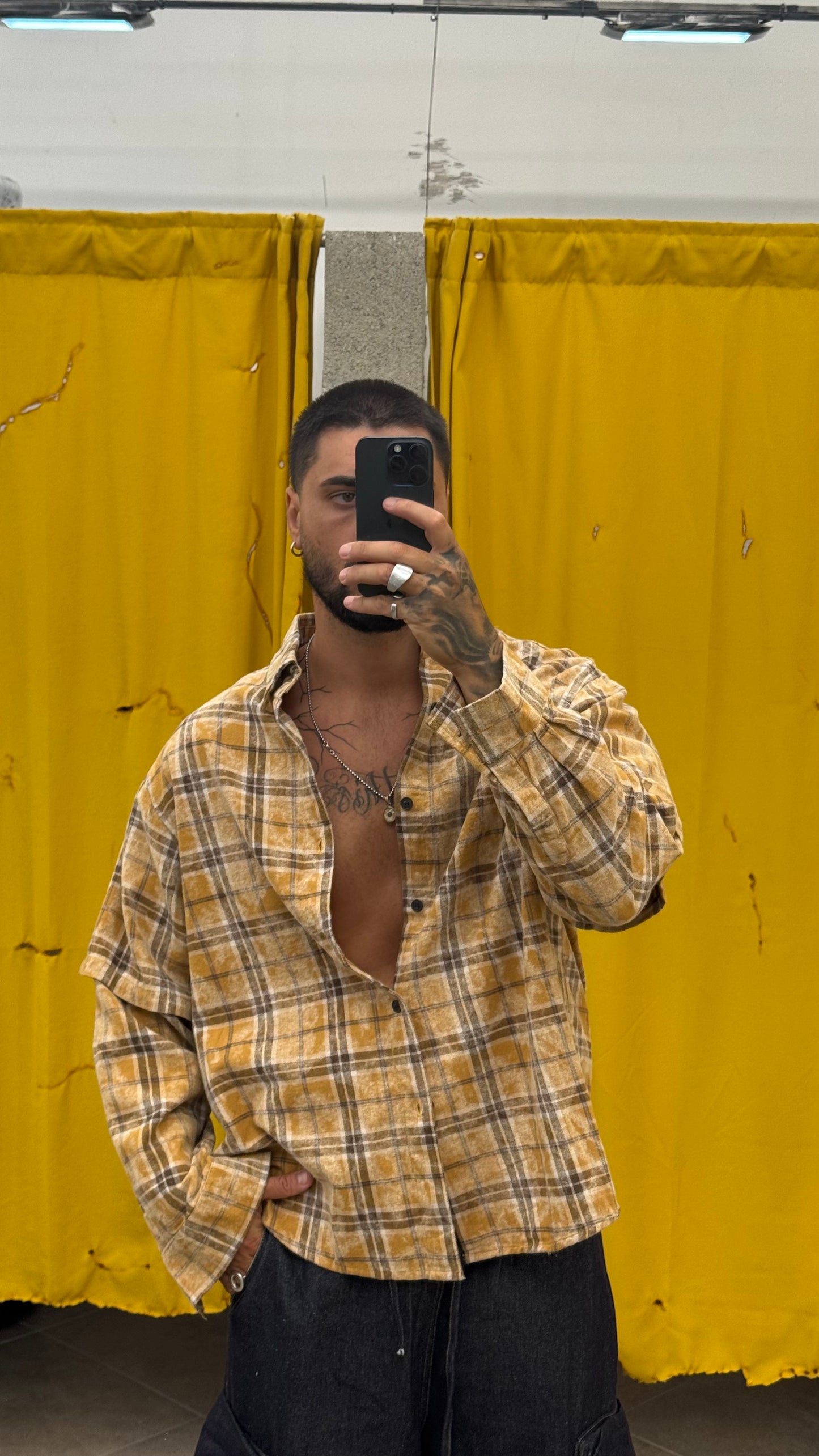CAMICIA A QUADRONI  SENAPE DOPPIA MANICA