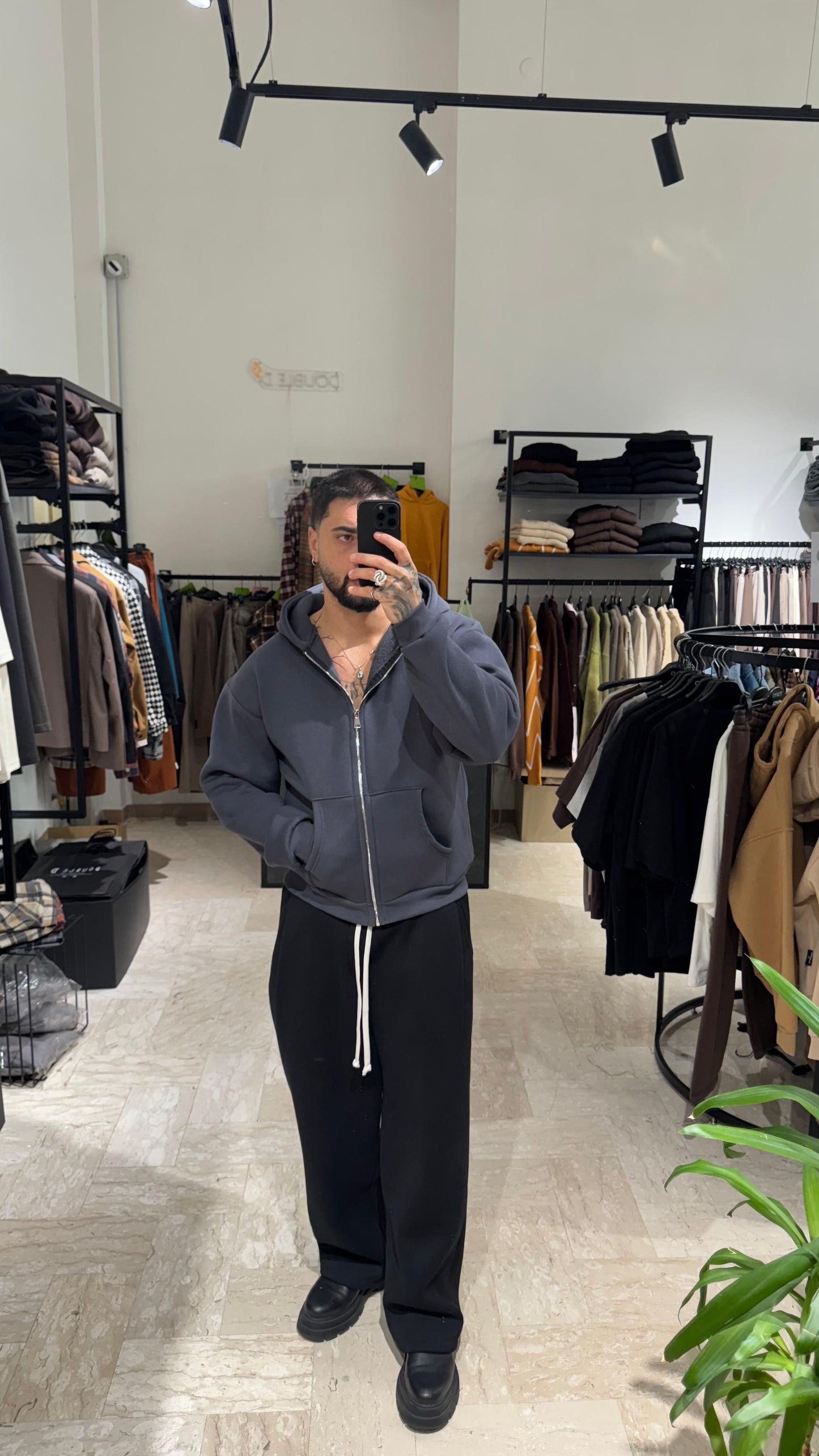 HOODIE CROP/OVER PIOMBO CON ZIP