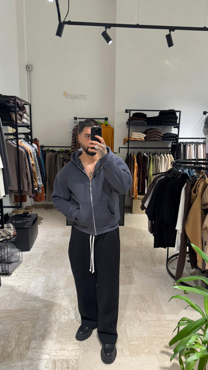 HOODIE CROP/OVER PIOMBO CON ZIP