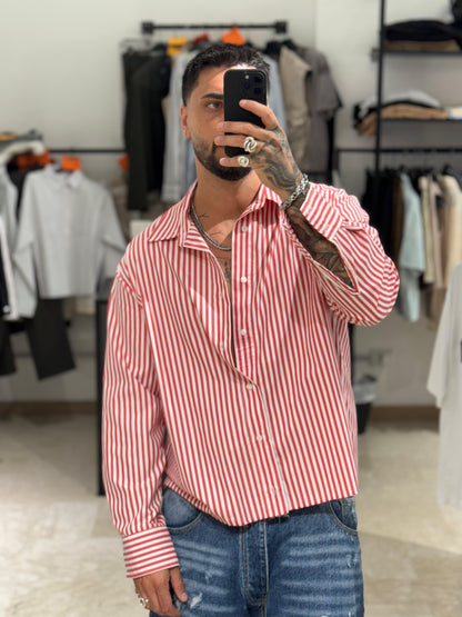 CAMICIA CROP RIGHE ROSSE