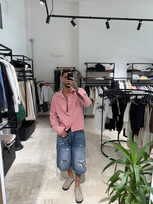 CAMICIA CROP RIGHE ROSSE