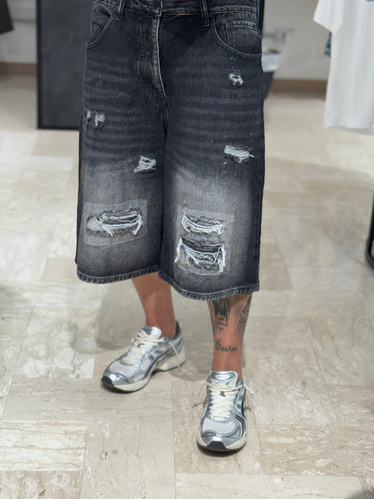 DENIM JORTS NERO ROTTURE