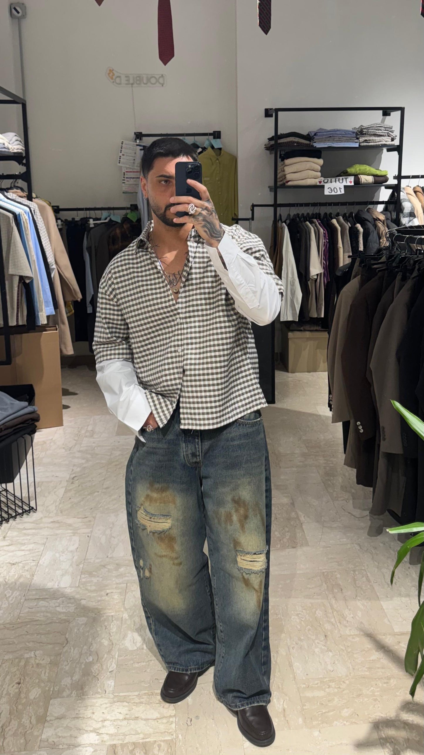 CAMICIA QUADRI SCURA DOPPIA MANICA