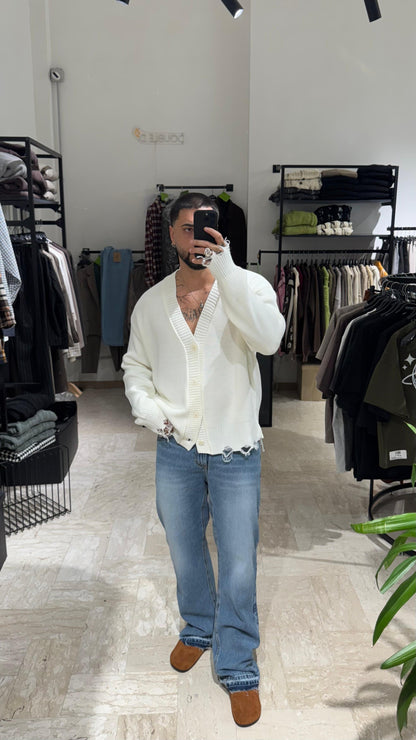 CARDIGAN PANNA OVER SFILACCIATO