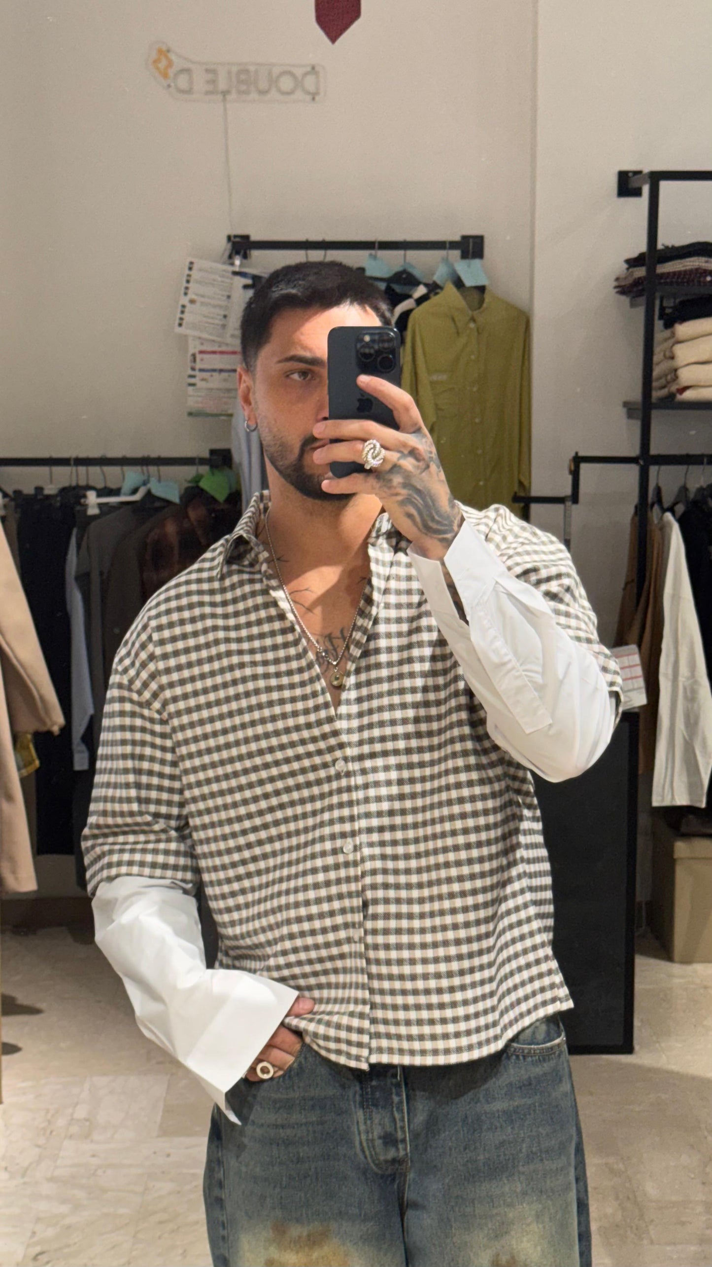 CAMICIA QUADRI SCURA DOPPIA MANICA