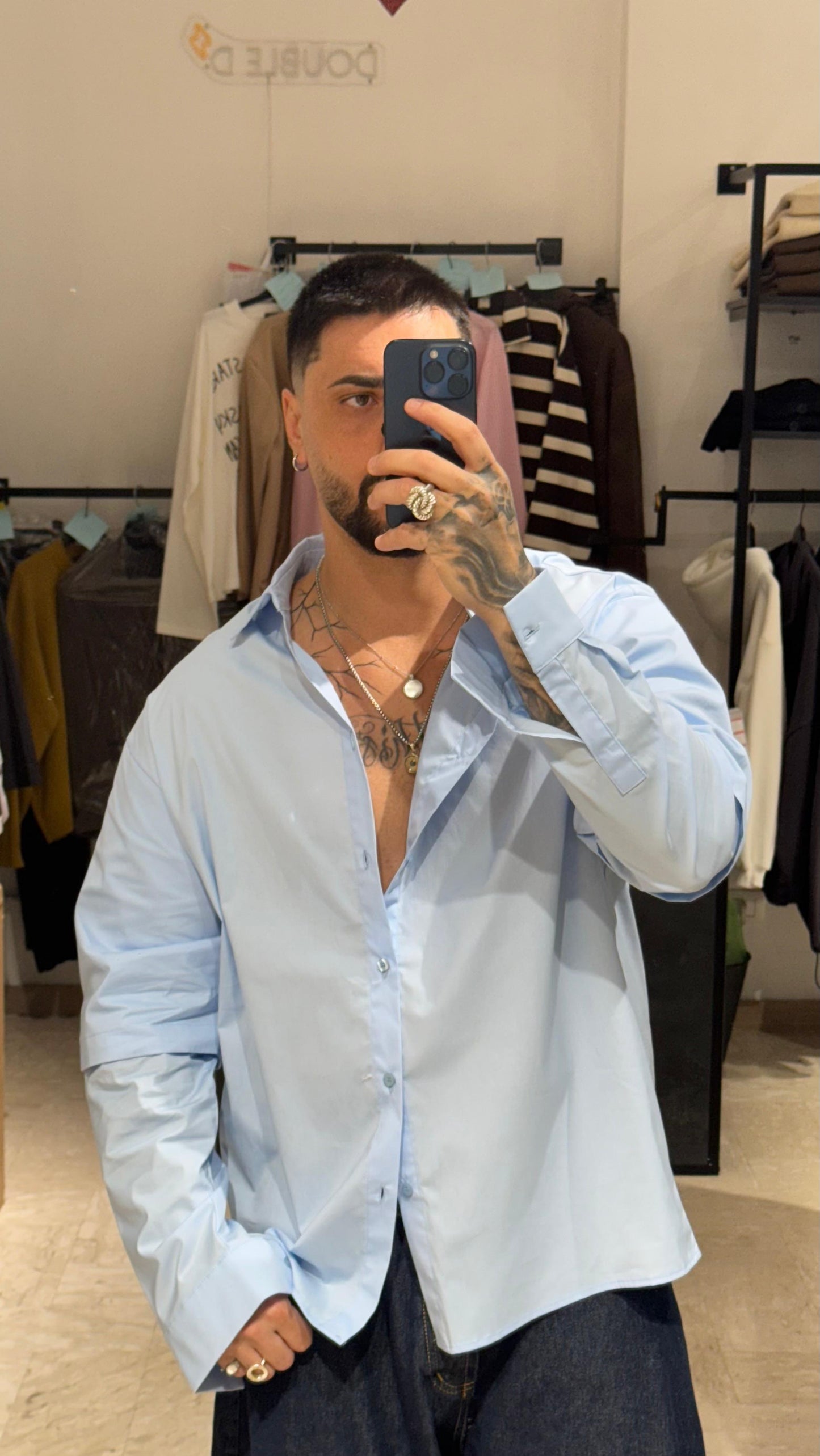 CAMICIA AZZURRA DOPPIA MANICA