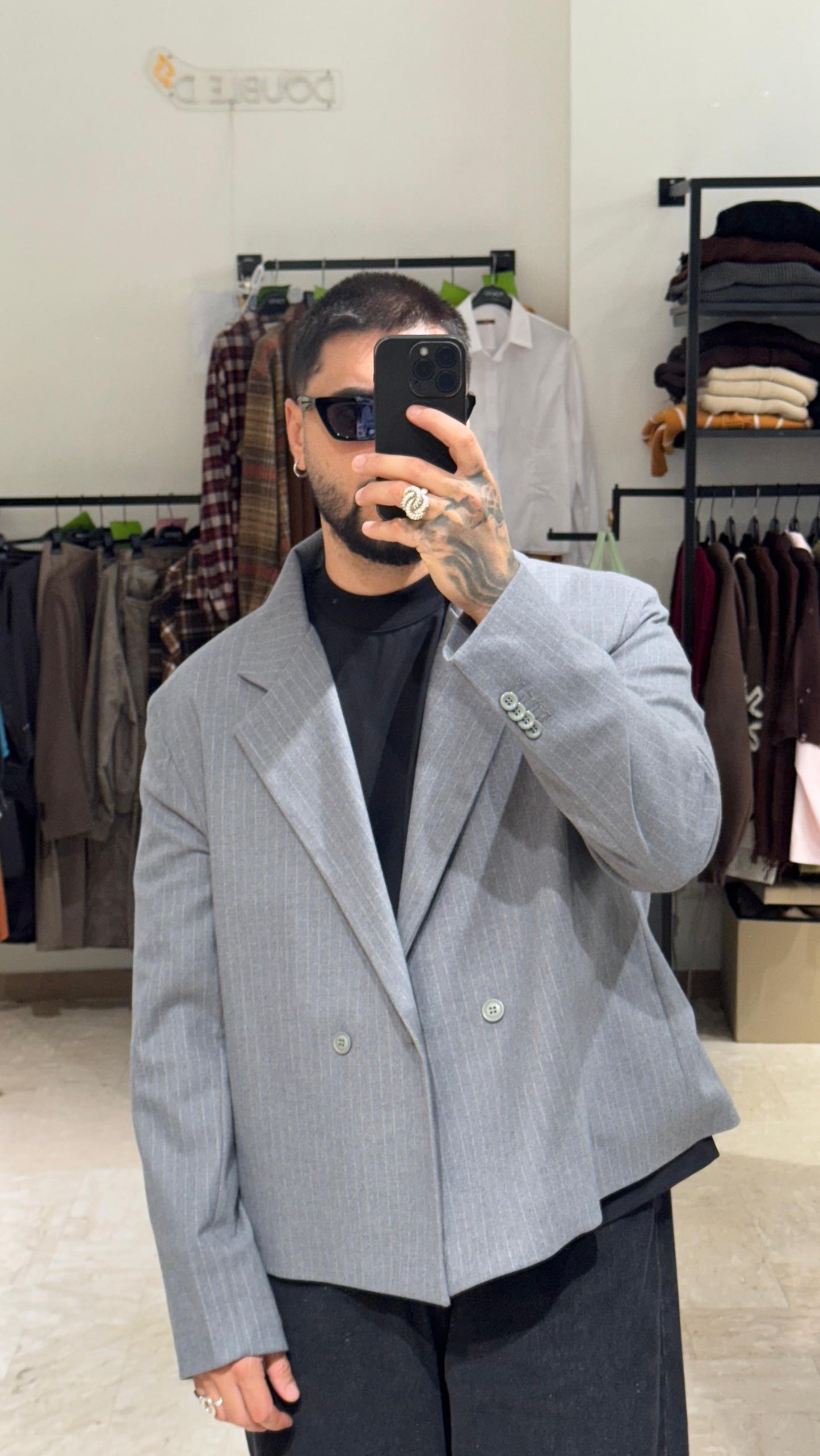 GIACCA GESSATA CROP GRIGIA