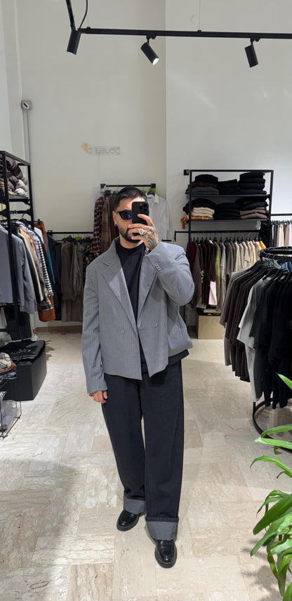 GIACCA GESSATA CROP GRIGIA