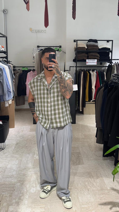 CAMICIA SMANICATA A QUADRI VERDE