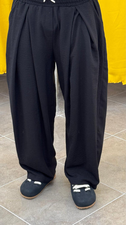 PANTALONE NERO IN LINO DOPPIA PENCE