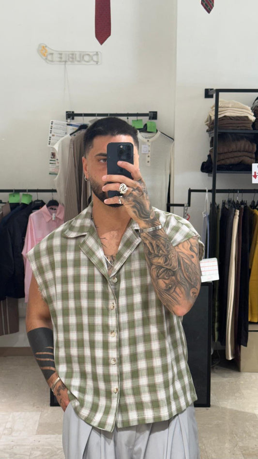 CAMICIA SMANICATA A QUADRI VERDE