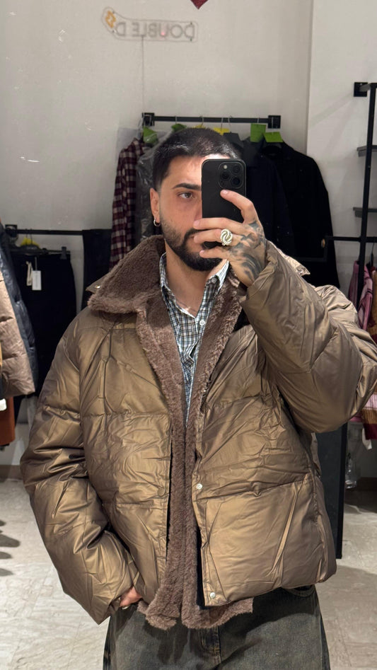 PUFFER BRONZO CROP CON PELLICCIA