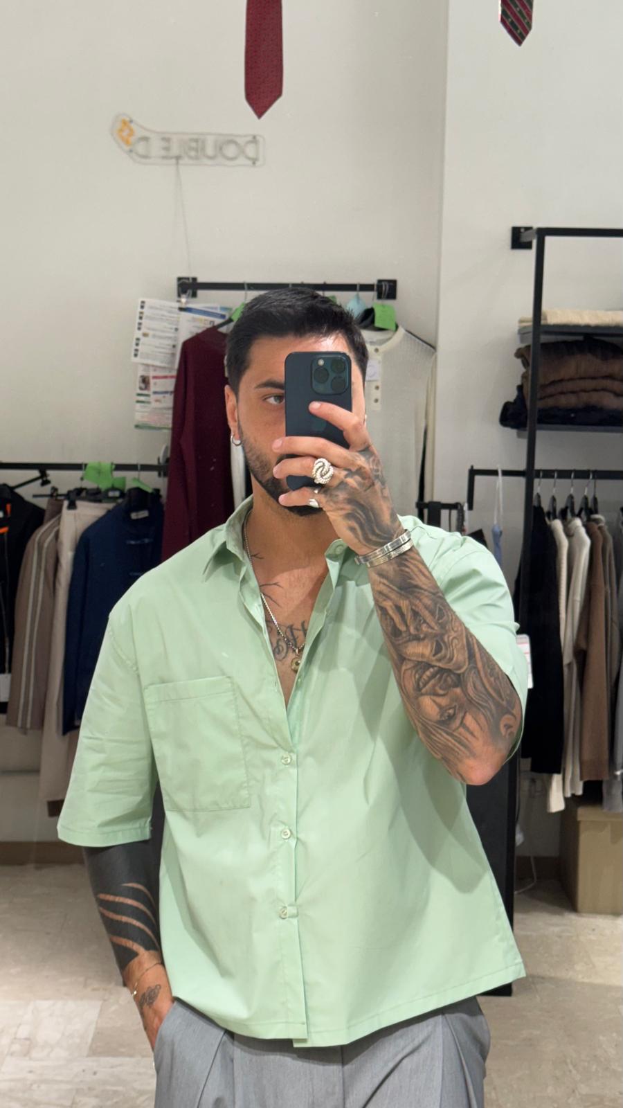 CAMICIA CROP VERDE ACQUA