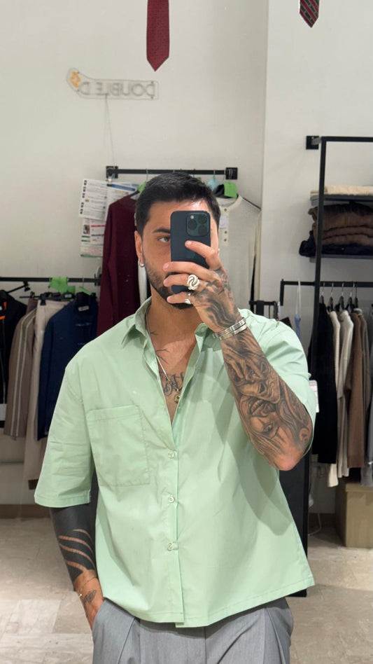 CAMICIA CROP VERDE ACQUA