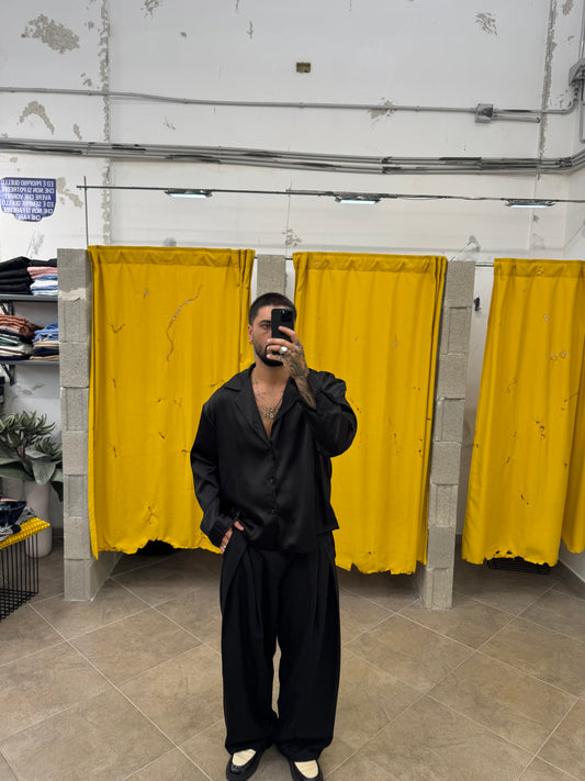 CAMICIA CROP/OVER IN RASO NERA