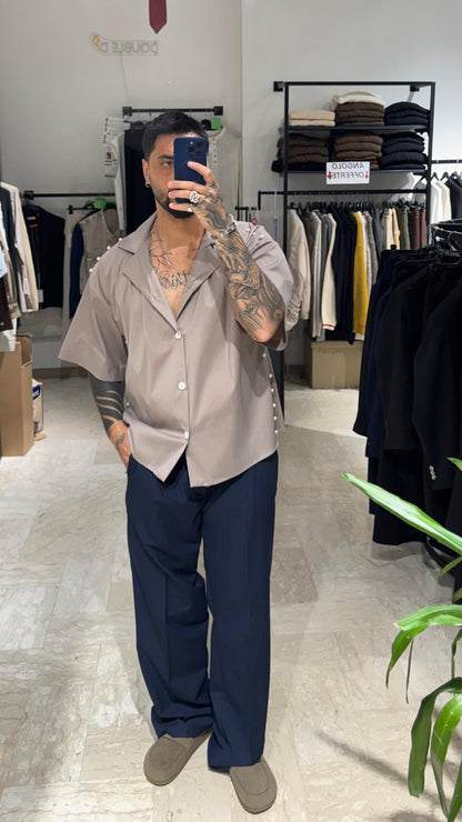 CAMICIA CROP SABBIA CON PERLE