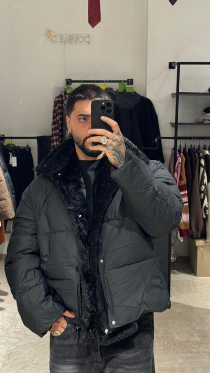 PUFFER NERO CROP CON PELLICCIA