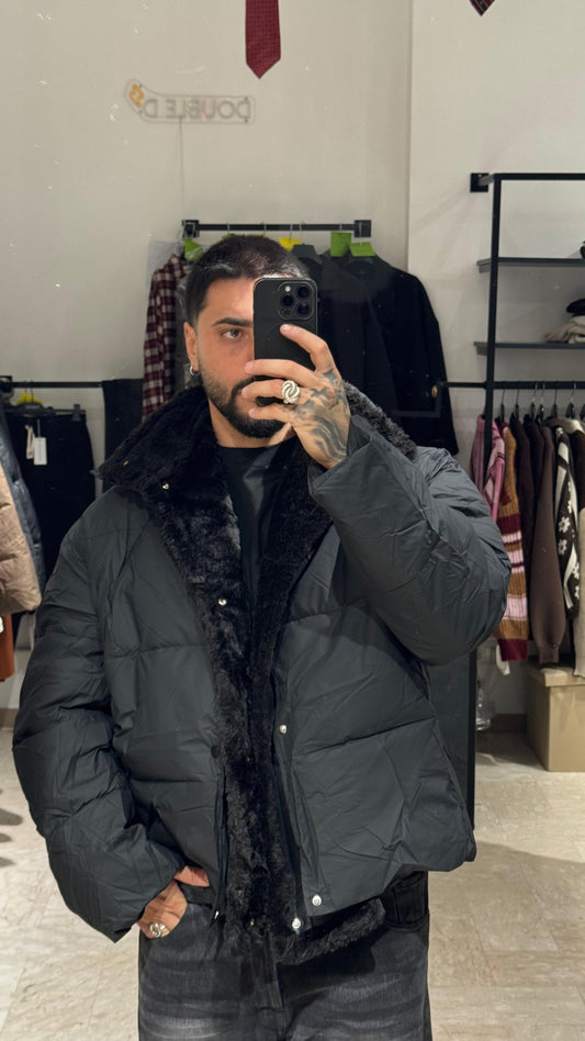PUFFER NERO CROP CON PELLICCIA
