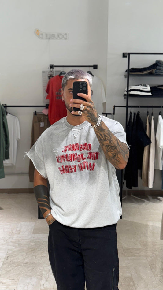 SHIRT CROP FELPATA GRIGIA
